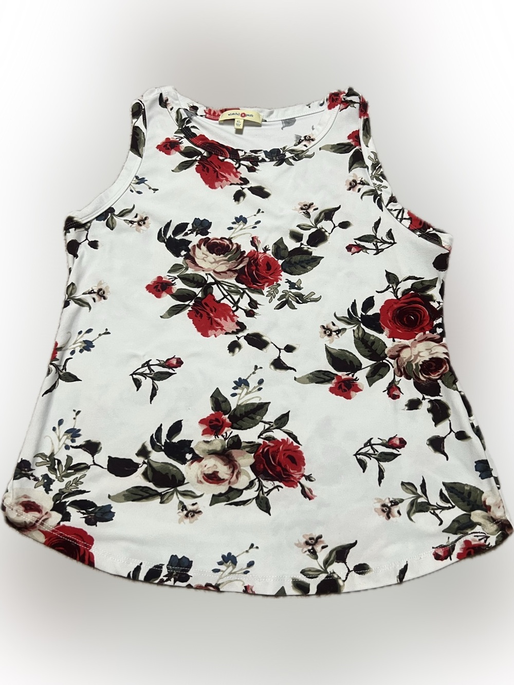 Wishful Park White Tank Top with Red Rose Floral Print